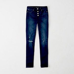 Abercrombie High Waist Distressed Button Skinny Jean